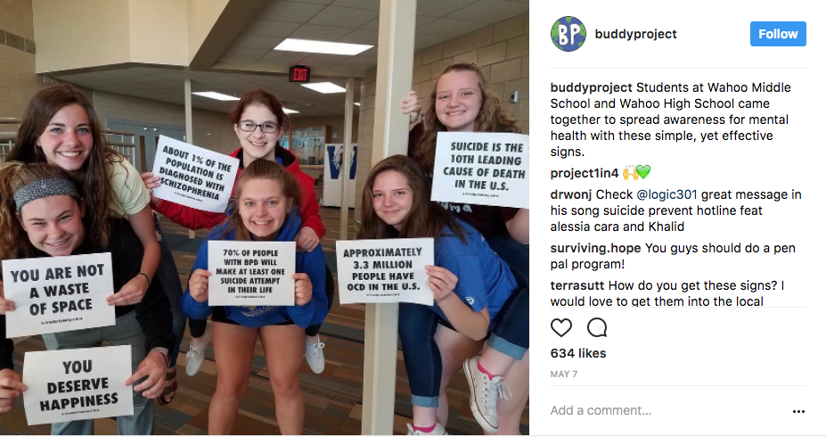 Photo Credit: Instagram/BuddyProject: Middle School students, in Wahoo Nebraska, took to social media with messages of support and awareness for Mental Health Awareness month.