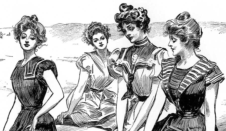 Gibson Girl pin-ups at the beach