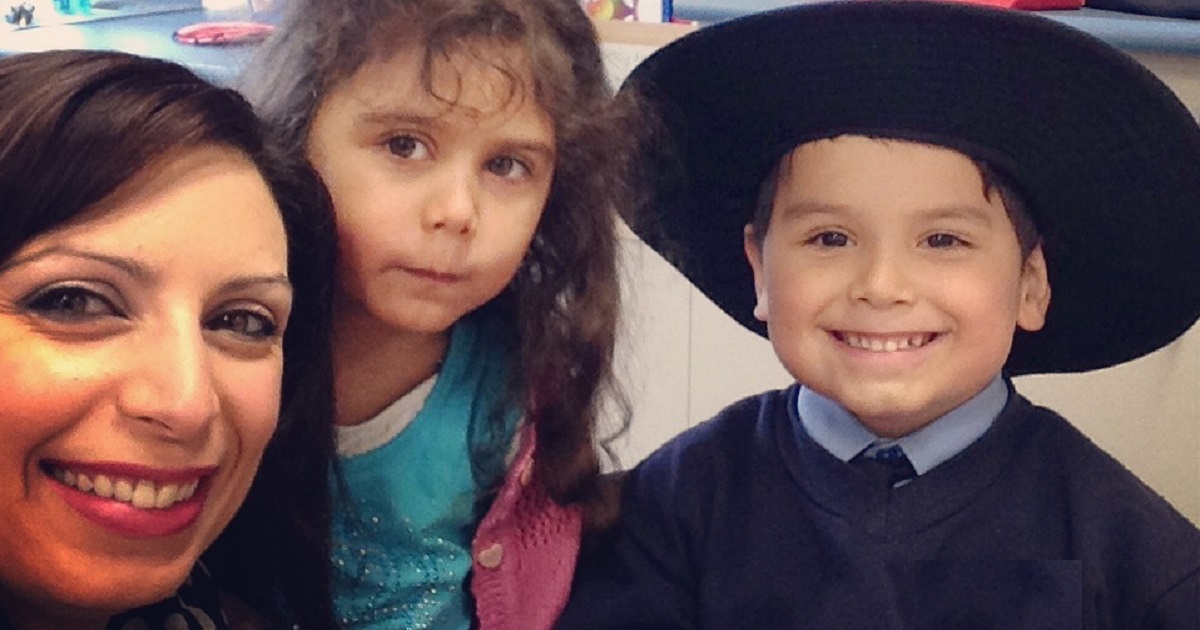 Jo Abi with her children, Caterina, 6; and Giovanni, 8. Image: supplied.