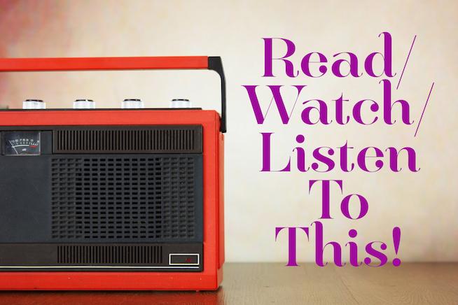The premise is pretty simple: We each give you one thing to watch, one thing to listen to, and one thing to read over the weekend. The premise is pretty simple: We each give you one thing to watch, one thing to listen to, and one thing to read over the weekend.