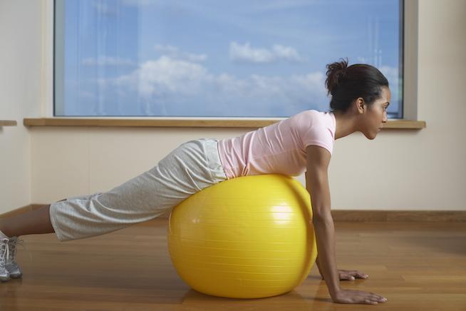 Dust off that exercise ball you bought during your pregnancy. Dust off that exercise ball you bought during your pregnancy.