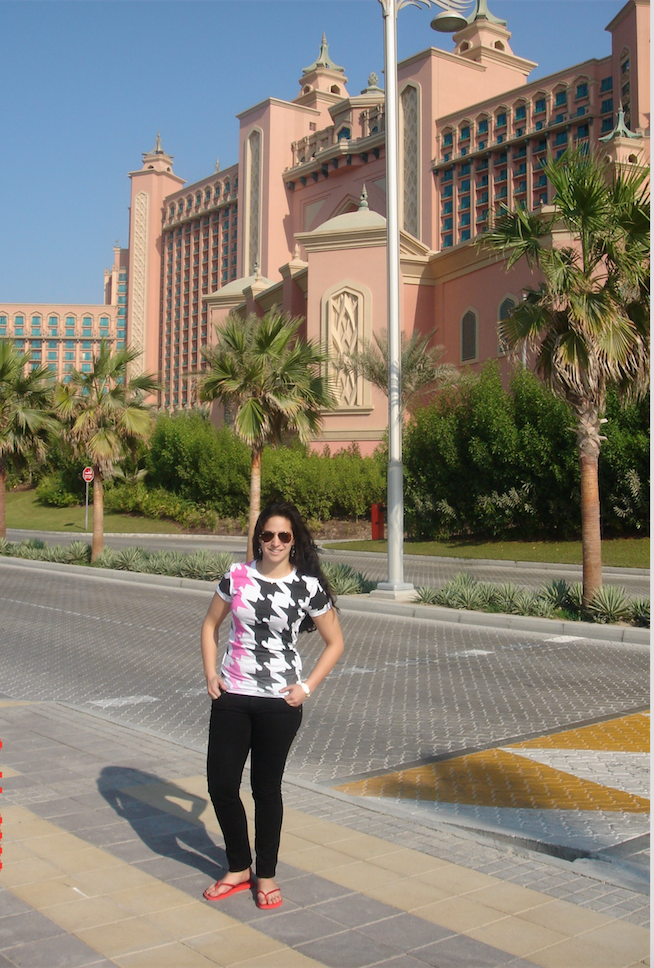 Sayde in front of the Atlantis Hotel on Palm Jumeirah. Sayde in front of the Atlantis Hotel on Palm Jumeirah.