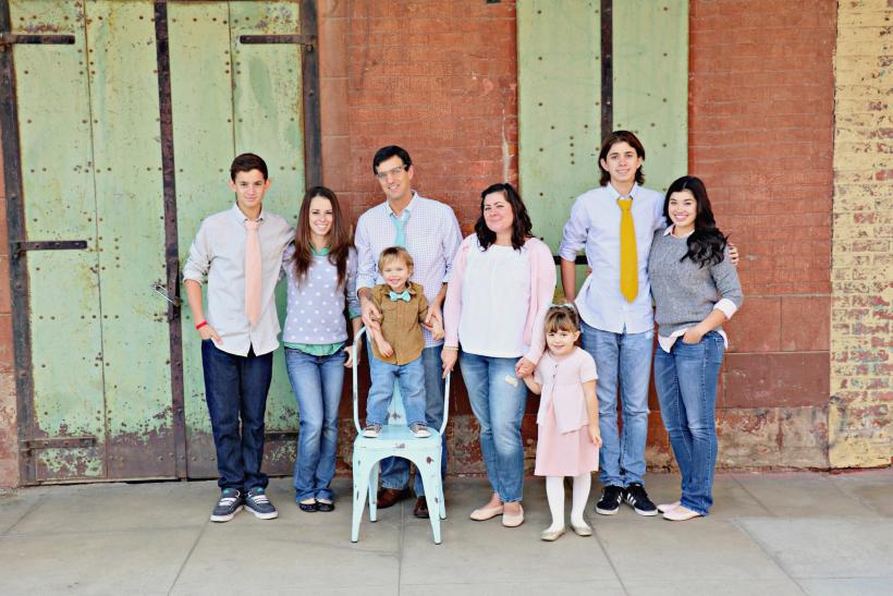 The writer with her husband and five kids