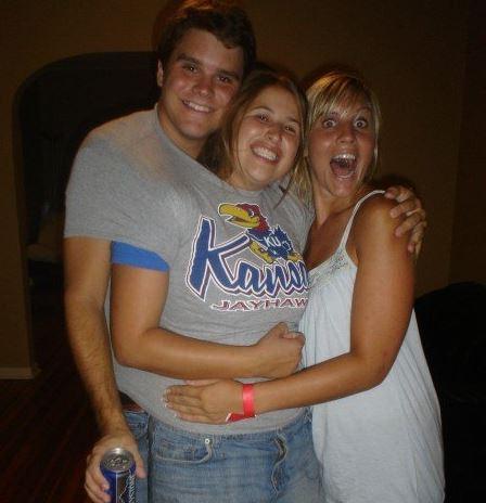 The writer, center, wearing a University of Kansas Jayhawks shirt with her friends