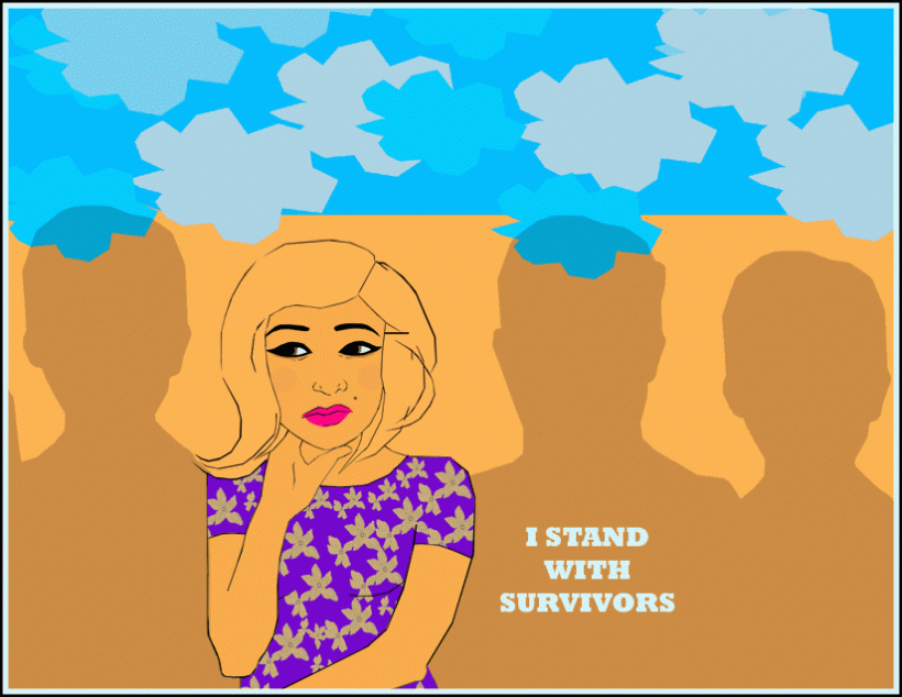 How could he stand with survivors when he had sexually assaulted me, had made me feel so scared and sickened and not safe? (Artwork: Tess Emily Rodriguez)