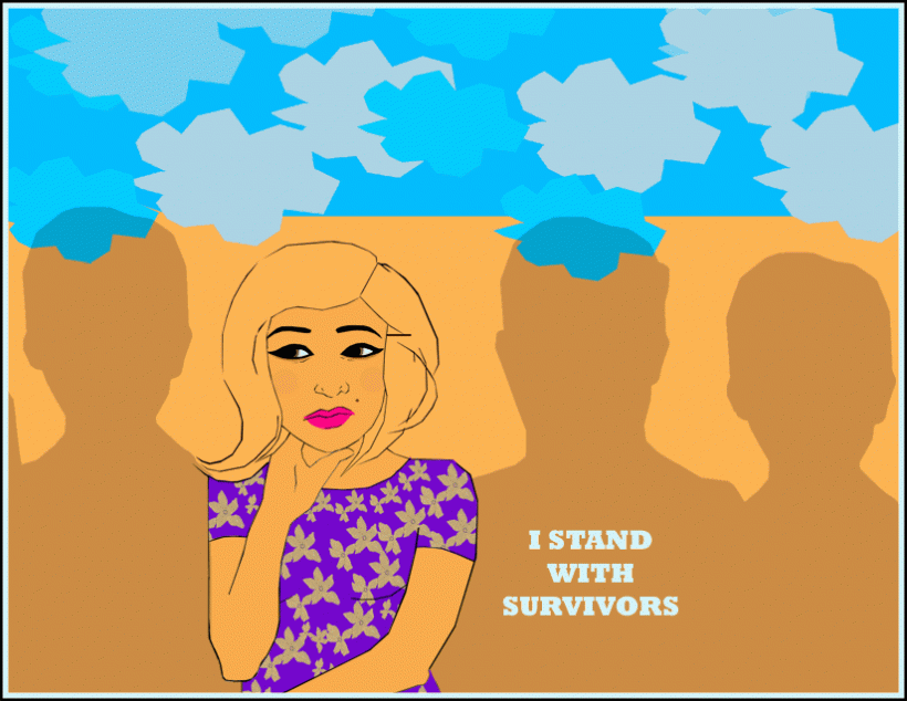 How could he stand with survivors when he had sexually assaulted me, had made me feel so scared and sickened and not safe? (Artwork: Tess Emily Rodriguez) How could he stand with survivors when he had sexually assaulted me, had made me feel so scared and sickened and not safe? (Artwork: Tess Emily Rodriguez)