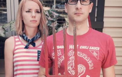Claire Hopple and husband, American Gothic version.
