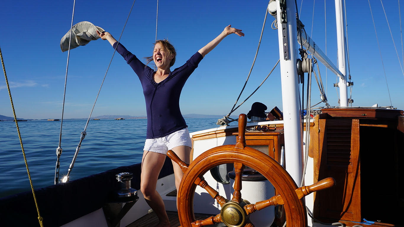 The author on her sailboat. 